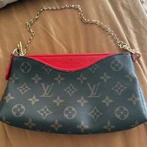 Red and Brown Monogram Clutch